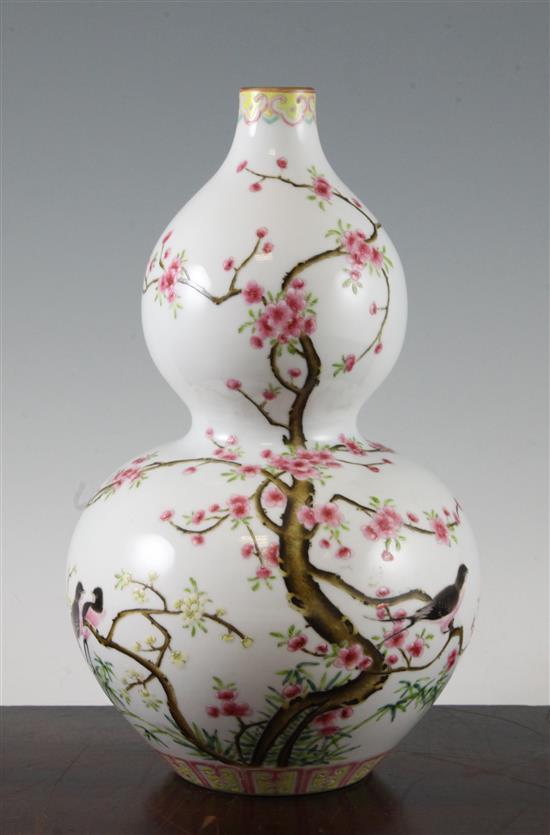 A Chinese famille rose double gourd vase, Daoguang mark but later, 26.5cm